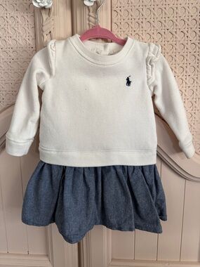 Ralph Lauren White Sweatshirt Dress with Blue Chambray Skirt